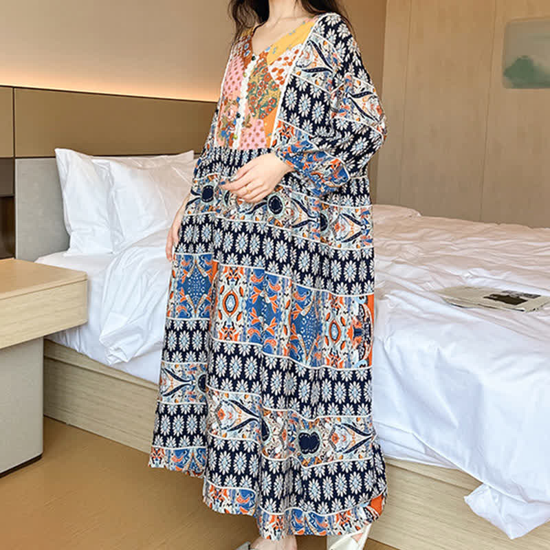 Chemise de nuit ethnique à manches longues grande taille