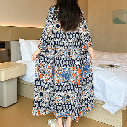 Chemise de nuit ethnique à manches longues grande taille