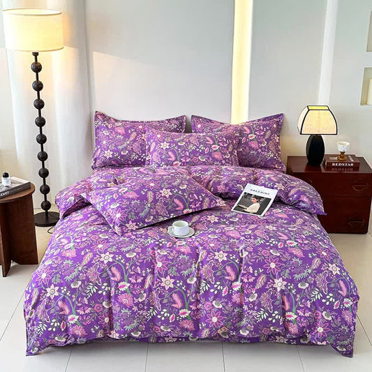 Parure de lit en gaze de coton doux à motif floral (4 pièces)