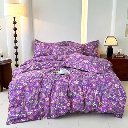 Parure de lit en gaze de coton doux à motif floral (4 pièces)