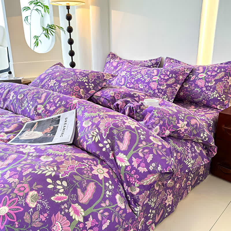 Parure de lit en gaze de coton doux à motif floral (4 pièces)