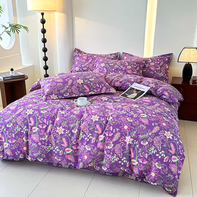 Parure de lit en gaze de coton doux à motif floral (4 pièces)