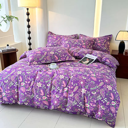 Parure de lit en gaze de coton doux à motif floral (4 pièces)