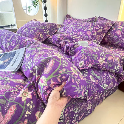 Parure de lit en gaze de coton doux à motif floral (4 pièces)