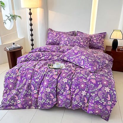 Parure de lit en gaze de coton doux à motif floral (4 pièces)