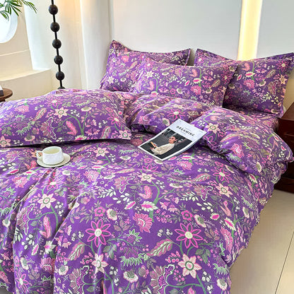 Parure de lit en gaze de coton doux à motif floral (4 pièces)