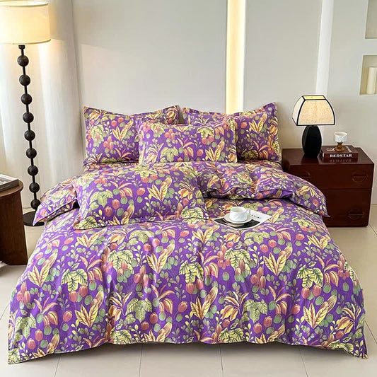 Parure de lit en gaze de coton doux avec pétales de fleurs (4 pièces)