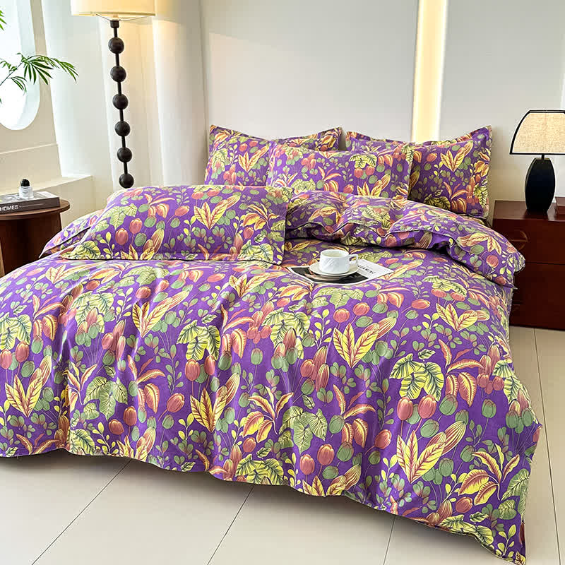 Parure de lit en gaze de coton doux avec pétales de fleurs (4 pièces)
