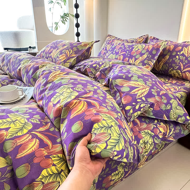Parure de lit en gaze de coton doux avec pétales de fleurs (4 pièces)