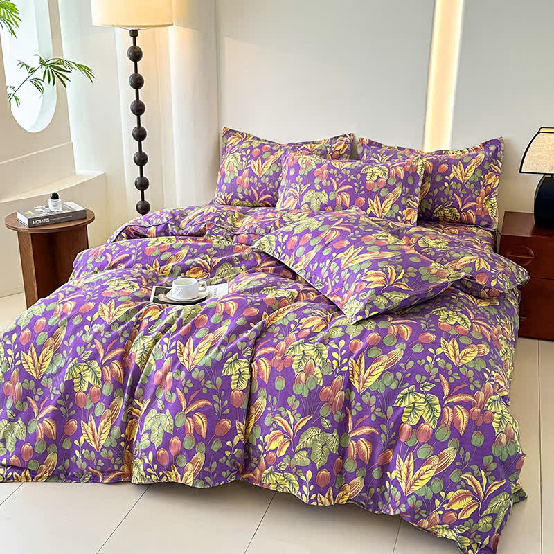 Parure de lit en gaze de coton doux avec pétales de fleurs (4 pièces)