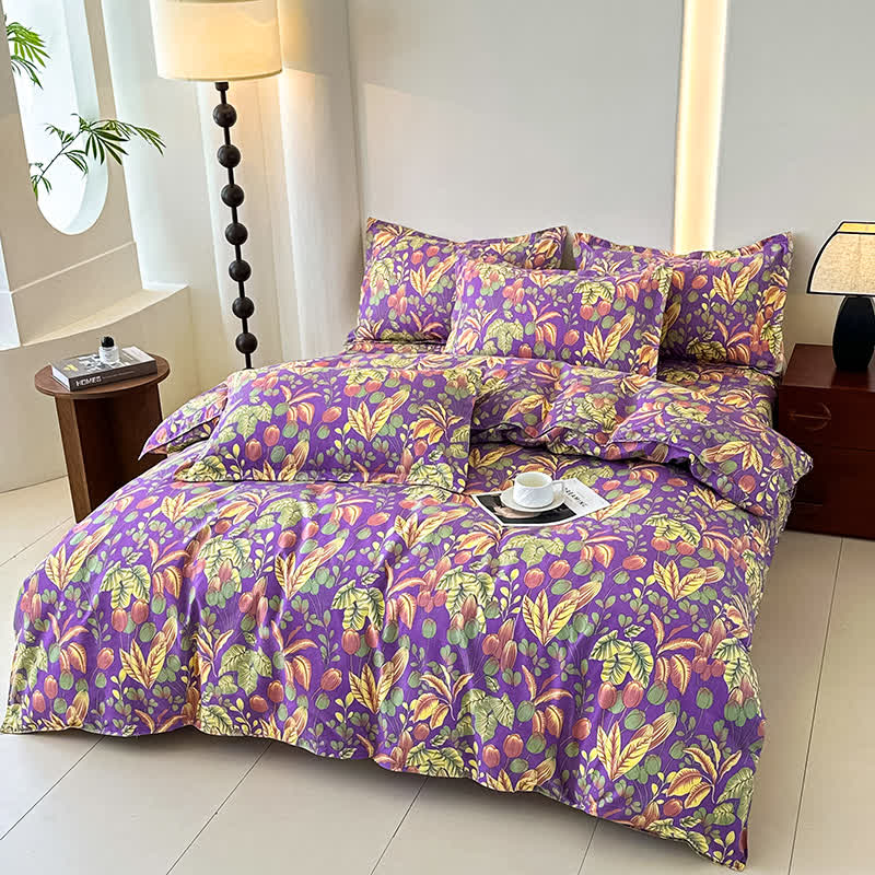 Parure de lit en gaze de coton doux avec pétales de fleurs (4 pièces)