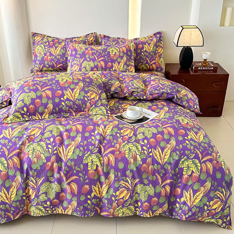 Parure de lit en gaze de coton doux avec pétales de fleurs (4 pièces)