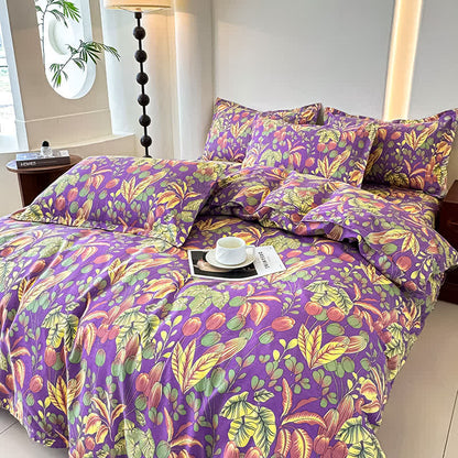 Parure de lit en gaze de coton doux avec pétales de fleurs (4 pièces)