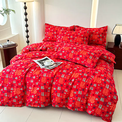 Linge de lit rétro en gaze de coton douce (4 pièces)