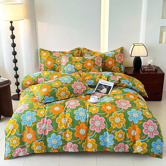 Parure de lit en gaze de coton douce de style champêtre à motif floral (4 pièces)