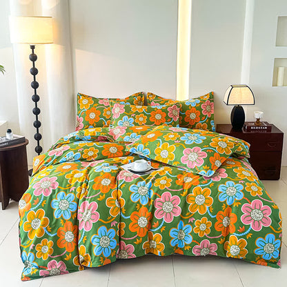 Parure de lit en gaze de coton douce de style champêtre à motif floral (4 pièces)
