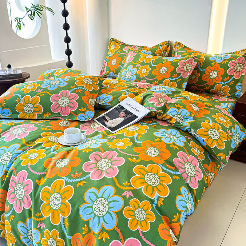 Parure de lit en gaze de coton douce de style champêtre à motif floral (4 pièces)