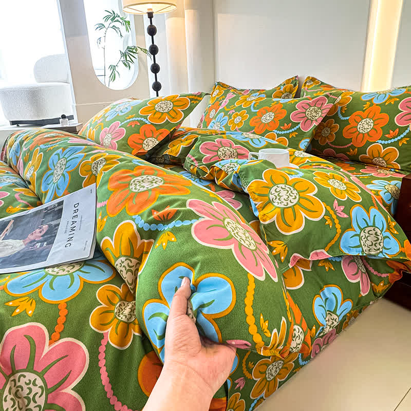 Parure de lit en gaze de coton douce de style champêtre à motif floral (4 pièces)
