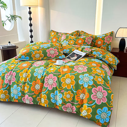 Parure de lit en gaze de coton douce de style champêtre à motif floral (4 pièces)
