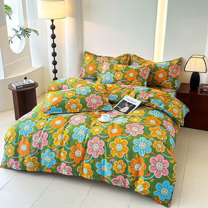 Parure de lit en gaze de coton douce de style champêtre à motif floral (4 pièces)