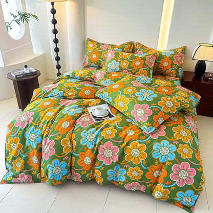 Parure de lit en gaze de coton douce de style champêtre à motif floral (4 pièces)