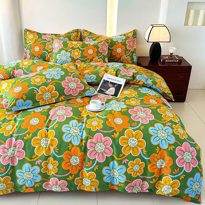Parure de lit en gaze de coton douce de style champêtre à motif floral (4 pièces)