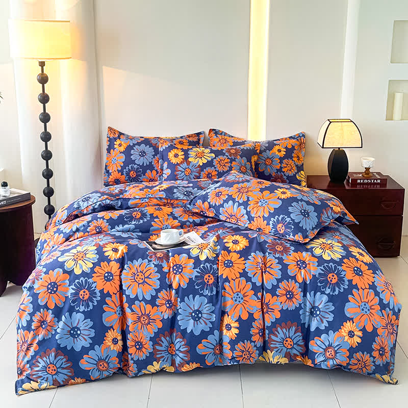 Parure de lit en gaze de coton doux Retro Daisy (4 pièces)