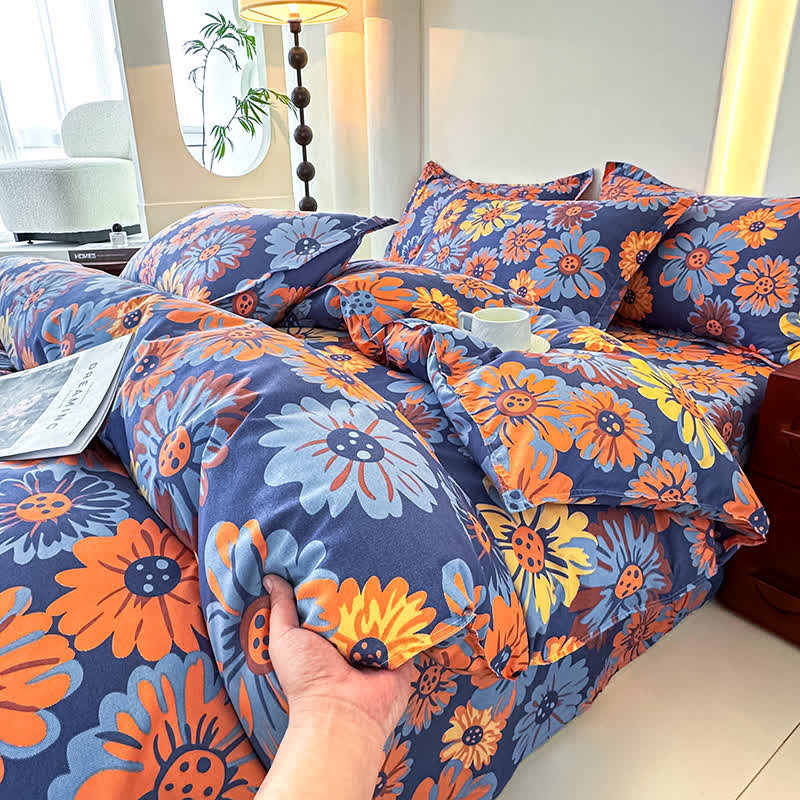 Parure de lit en gaze de coton doux Retro Daisy (4 pièces)