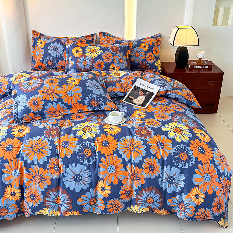 Parure de lit en gaze de coton doux Retro Daisy (4 pièces)