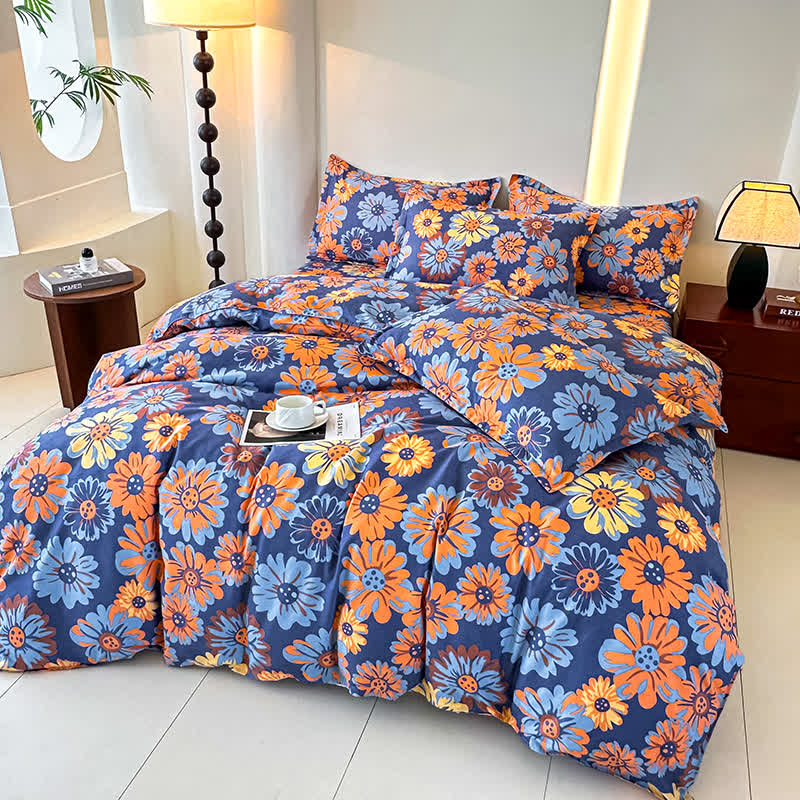 Parure de lit en gaze de coton doux Retro Daisy (4 pièces)