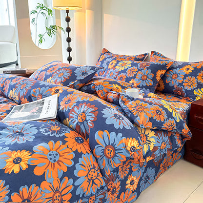 Parure de lit en gaze de coton doux Retro Daisy (4 pièces)