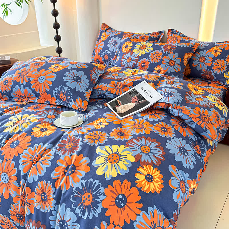 Parure de lit en gaze de coton doux Retro Daisy (4 pièces)
