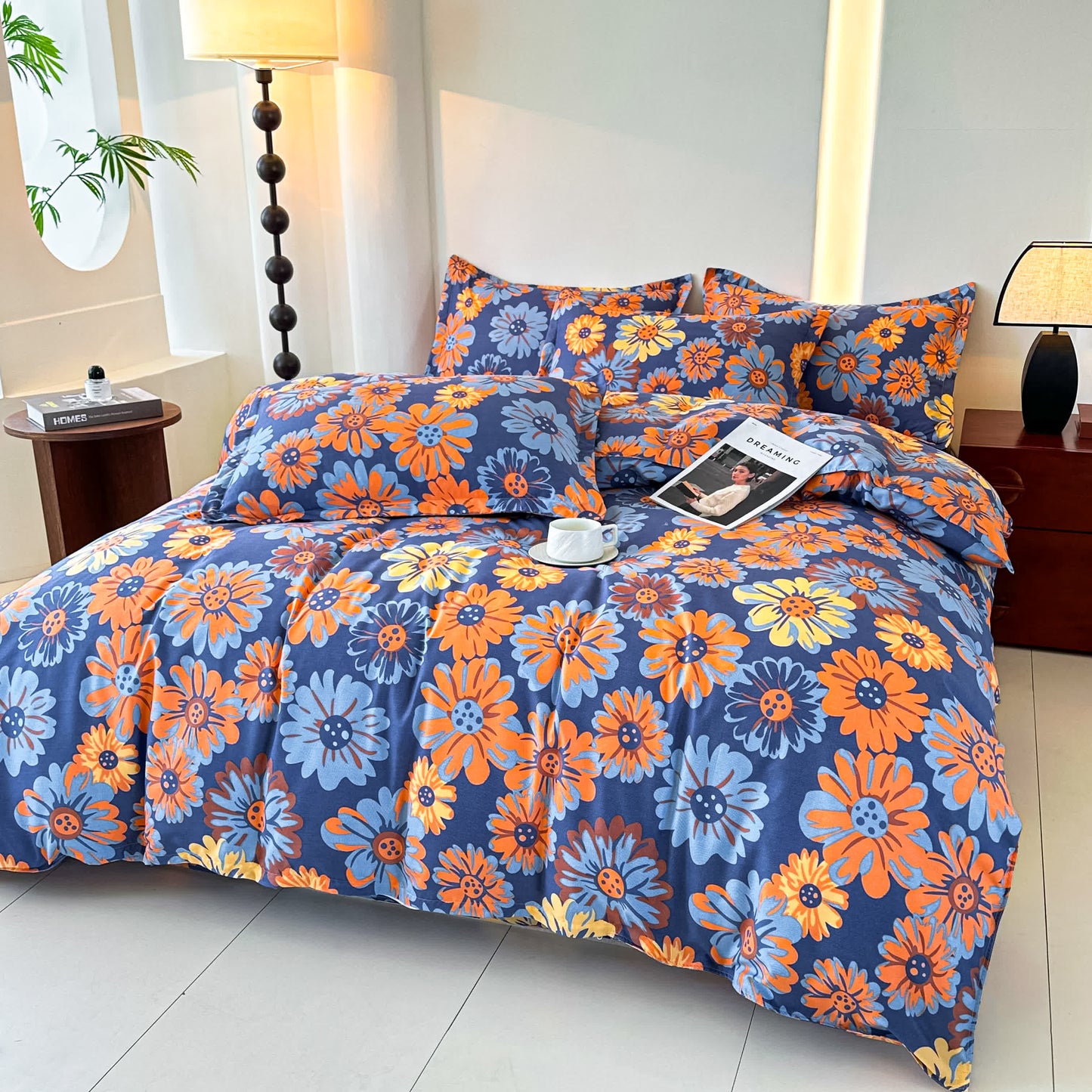 Parure de lit en gaze de coton doux Retro Daisy (4 pièces)