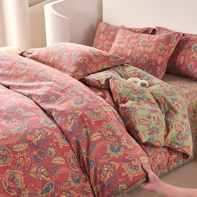 Parure de lit réversible en coton de style bohème (4 pièces)