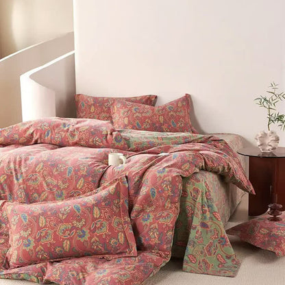 Parure de lit réversible en coton de style bohème (4 pièces)