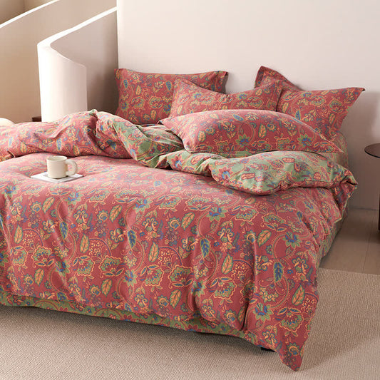 Parure de lit réversible en coton de style bohème (4 pièces)