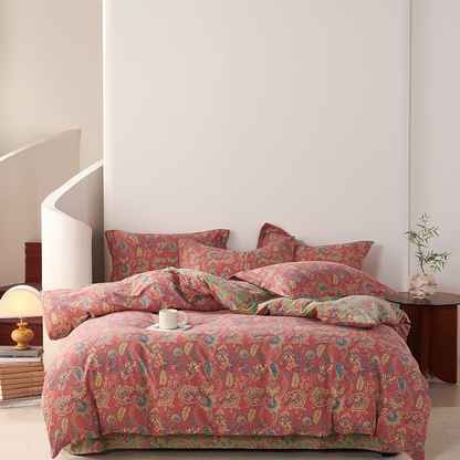 Parure de lit réversible en coton de style bohème (4 pièces)