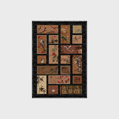 Tapis doux, antidérapant et lavable avec motif de fleurs et d'oiseaux