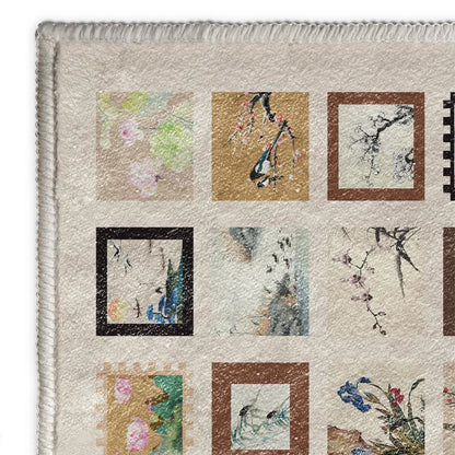 Tapis doux, antidérapant et lavable avec motif de fleurs et d'oiseaux