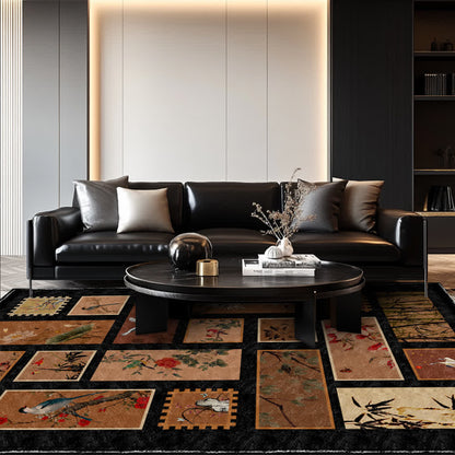 Tapis doux, antidérapant et lavable avec motif de fleurs et d'oiseaux
