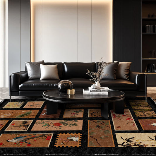Tapis doux, antidérapant et lavable avec motif de fleurs et d'oiseaux