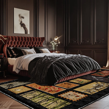 Tapis doux, antidérapant et lavable avec motif de fleurs et d'oiseaux