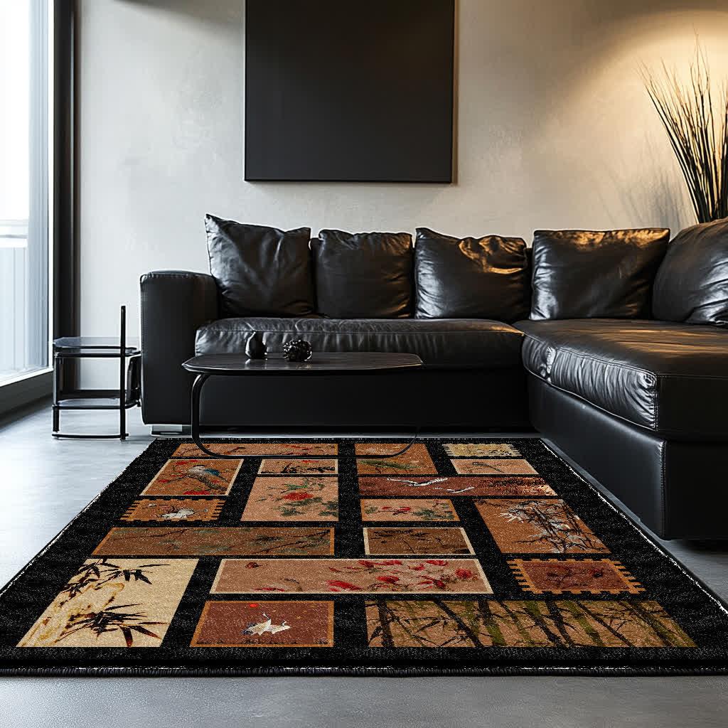 Tapis doux, antidérapant et lavable avec motif de fleurs et d'oiseaux