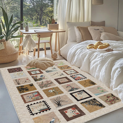 Tapis doux, antidérapant et lavable avec motif de fleurs et d'oiseaux