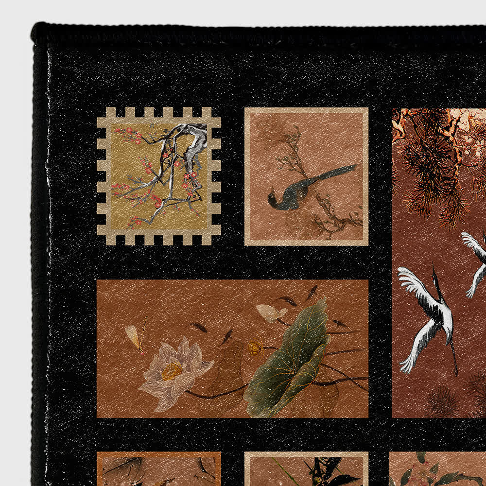 Tapis doux, antidérapant et lavable avec motif de fleurs et d'oiseaux