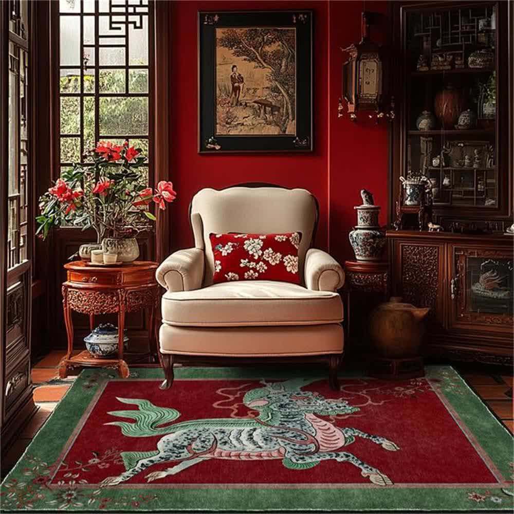 Tapis oriental rétro Kirin, lavable, doux