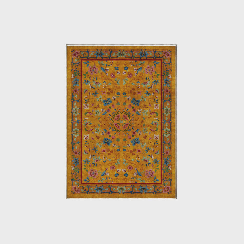 Tapis antidérapant, lavable et doux avec motif floral vintage