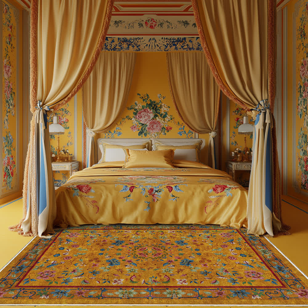 Tapis antidérapant, lavable et doux avec motif floral vintage