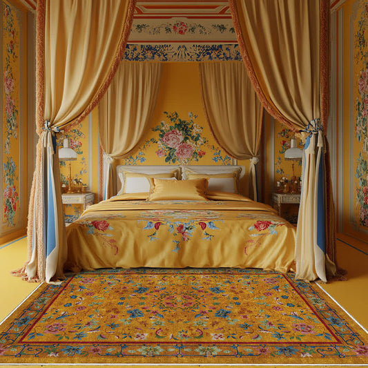 Tapis antidérapant, lavable et doux avec motif floral vintage