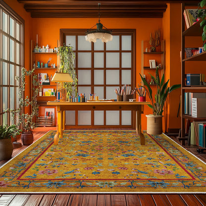 Tapis antidérapant, lavable et doux avec motif floral vintage